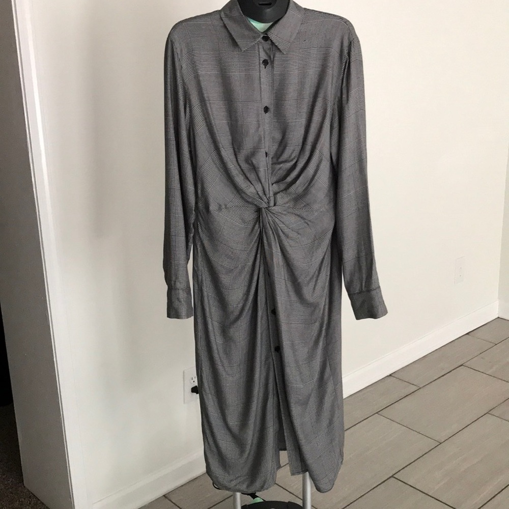 Zara Woman houndstooth twisted shirt dress